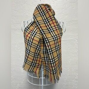 Vintage English Village Classic Cashmere-Feel Yellow Tan Red Plaid Scarf